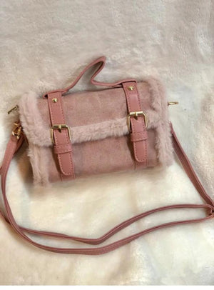 Faux Fur Crossbody Bag Vintage Square Purse Soft Handbag