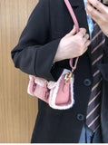 Faux Fur Crossbody Bag Vintage Square Purse Soft Handbag