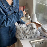 Faux Fur Shoulder Bag Chain Crossbody Tote Handbag