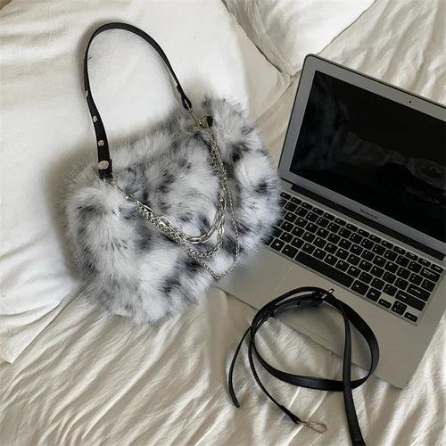 Faux Fur Shoulder Bag Chain Crossbody Tote Handbag
