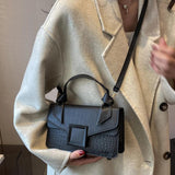 Women's Crocodile Pattern Shoulder Bag Clutch Purse Knot Handle