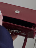 Vintage Patent Leather Chain Messenger Bag Women Shoulder Purse