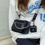 Dark Style Women's Crossbody Bag Chain Shoulder Small Square Purse PU Leather Ha