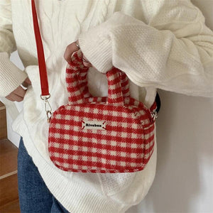 Red Plaid Crossbody Bag for Women Top-handle Purse Zipper Handbag