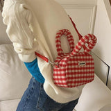 Red Plaid Crossbody Bag for Women Top-handle Purse Zipper Handbag