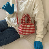 Red Plaid Crossbody Bag for Women Top-handle Purse Zipper Handbag