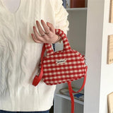 Red Plaid Crossbody Bag for Women Top-handle Purse Zipper Handbag