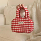Red Plaid Crossbody Bag for Women Top-handle Purse Zipper Handbag