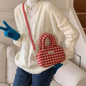 Red Plaid Crossbody Bag for Women Top-handle Purse Zipper Handbag