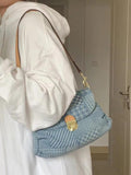 Vintage Plaid Hobos Shoulder Bag Women's Denim Underarm Tote Purse