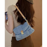Vintage Plaid Hobos Shoulder Bag Women's Denim Underarm Tote Purse