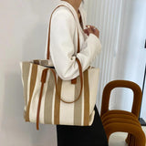 Stripes Canvas Handbag Casual Large Capacity Tote Bag Women