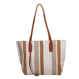 Stripes Canvas Handbag Casual Large Capacity Tote Bag Women