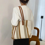 Stripes Canvas Handbag Casual Large Capacity Tote Bag Women