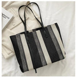 Stripes Canvas Handbag Casual Large Capacity Tote Bag Women