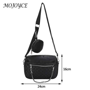 Rhombus Pattern Leather Shoulder Bag with Small Purse