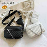 Rhombus Pattern Leather Shoulder Bag with Small Purse