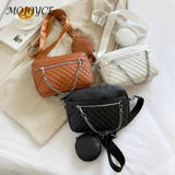 Rhombus Pattern Leather Shoulder Bag with Small Purse