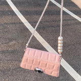 Plaid Bead Chain Shoulder Bag for Women Ladies Underarm Purses and Handbags