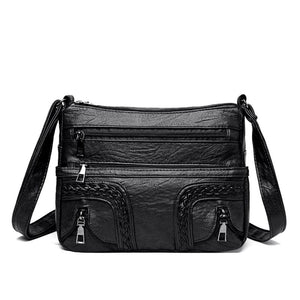 Women Shoulder Bag PU Leather Crossbody Bag Multi-Pockets Messenger Bag