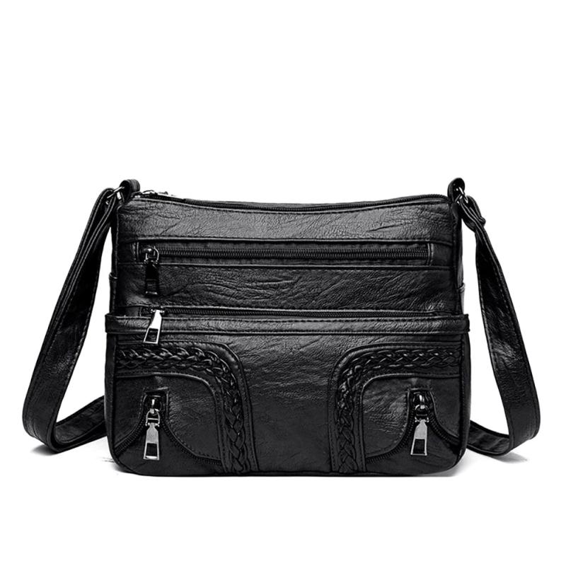 Women Shoulder Bag PU Leather Crossbody Bag Multi-Pockets Messenger Bag