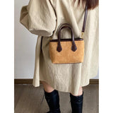 Vintage Women's Small Tote Bag Faux Suede Clutch Purse Handbags