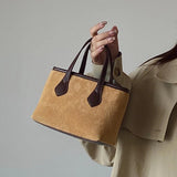 Vintage Women's Small Tote Bag Faux Suede Clutch Purse Handbags