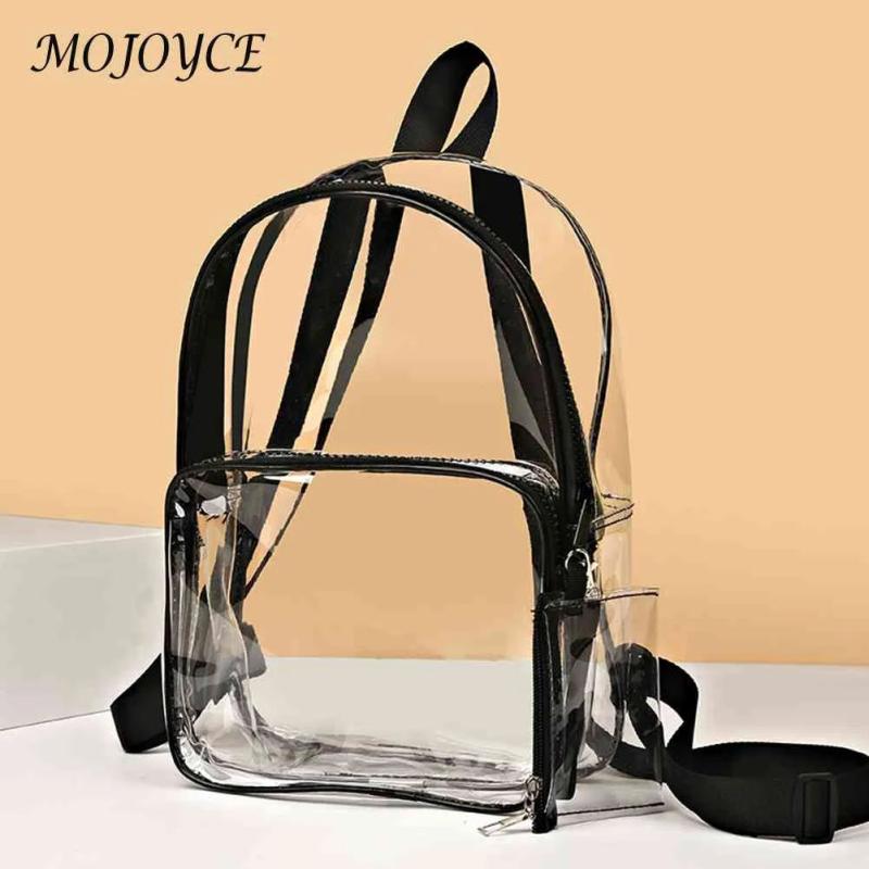 Clear PVC Waterproof School Bag Zipper Handbag College Knapsack