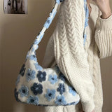 Plush Flowers Hobos Shoulder Bag for Women Large Capacity Tote Handbags