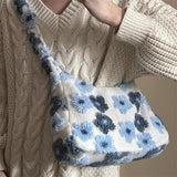 Plush Flowers Hobos Shoulder Bag for Women Large Capacity Tote Handbags