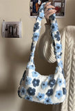 Plush Flowers Hobos Shoulder Bag for Women Large Capacity Tote Handbags