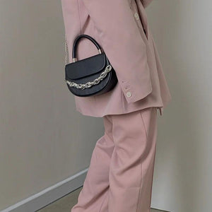 Summer Saddle Bag Women's Textured Chain Shoulder Bag