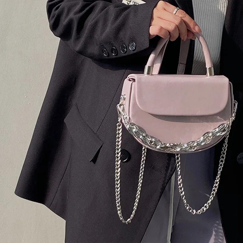 Summer Saddle Bag Women's Textured Chain Shoulder Bag