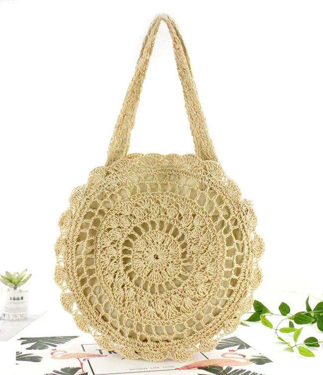 Bohemian Straw Bags for Women Circle Beach Handbags Summer Rattan Shoulder Bags