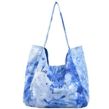 Women Canvas Shopping Bag Tie Dye Print Cotton Cloth Shoulder Bag