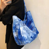 Women Canvas Shopping Bag Tie Dye Print Cotton Cloth Shoulder Bag