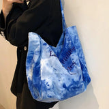 Women Canvas Shopping Bag Tie Dye Print Cotton Cloth Shoulder Bag