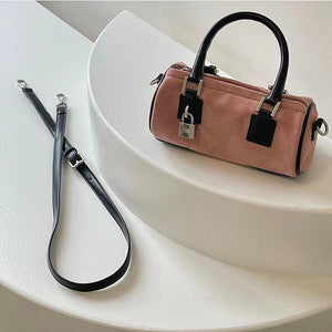 Women's Lock Cylinder Shoulder Bag Matte Leather Pink Clutch Handbag