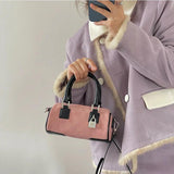 Women's Lock Cylinder Shoulder Bag Matte Leather Pink Clutch Handbag