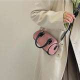 Women's Lock Cylinder Shoulder Bag Matte Leather Pink Clutch Handbag