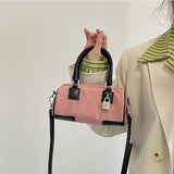 Women's Lock Cylinder Shoulder Bag Matte Leather Pink Clutch Handbag