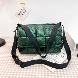 Casual Quilted Bucket Crossbody Bag for Women Warm Winter Large Capacity