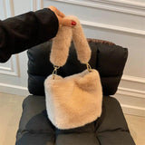 Winter Plush Handbag Soft Faux Fur Bucket Bag Shoulder Bag