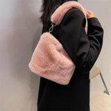 Winter Plush Handbag Soft Faux Fur Bucket Bag Shoulder Bag