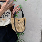 Summer Women Straw Basket Shoulder Bag Hand-woven Bucket Messenger Bags