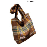 Spring Autum Women's Shoulder Wool Shopper Bag Large Plaid Travel