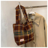 Spring Autum Women's Shoulder Wool Shopper Bag Large Plaid Travel