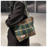 Spring Autum Women's Shoulder Wool Shopper Bag Large Plaid Travel