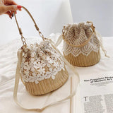 Straw Beach Bag Vintage Woven Raffia Circle Rattan Bohemian Summer Vacation Bag
