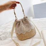Straw Beach Bag Vintage Woven Raffia Circle Rattan Bohemian Summer Vacation Bag